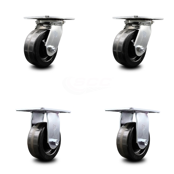 Service Caster 5 Inch Phenolic Caster Set with Roller Bearings 2 Swivel 2 Rigid SCC-35S520-PHR-2-R-2 - main